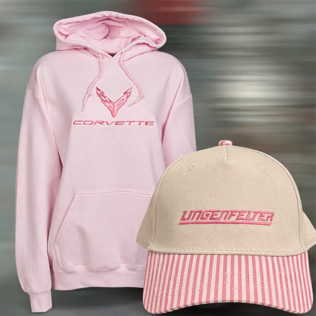 Corvette Ladies Apparel PInk C8 Corvette Ladies Hoodie Lingenfelter hat