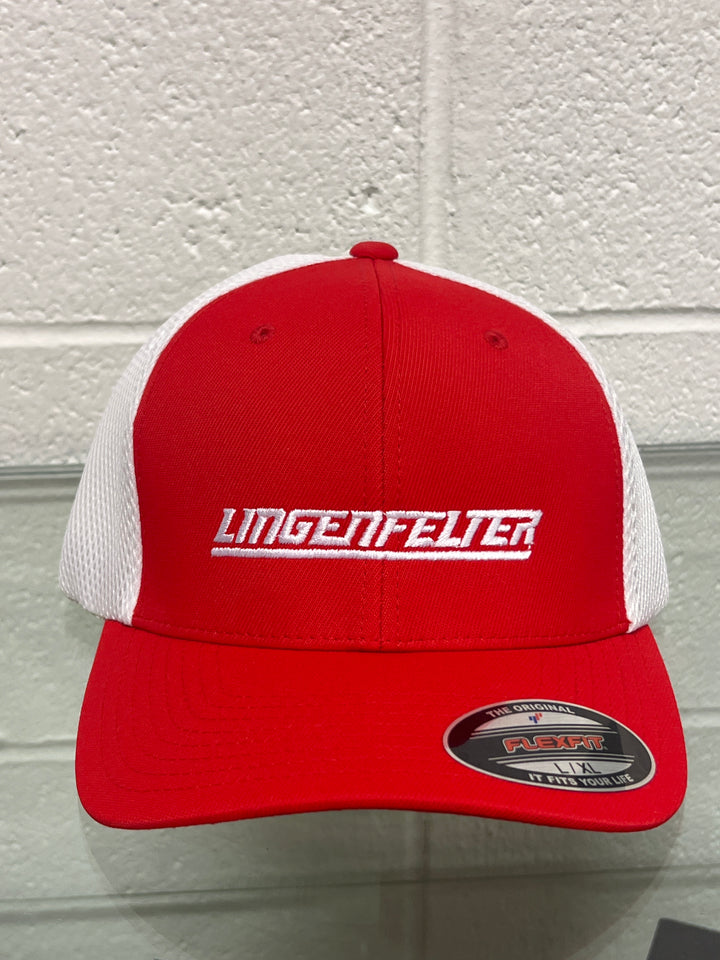 Lingenfelter Red White Flexfit Hat White Embroidered Logo