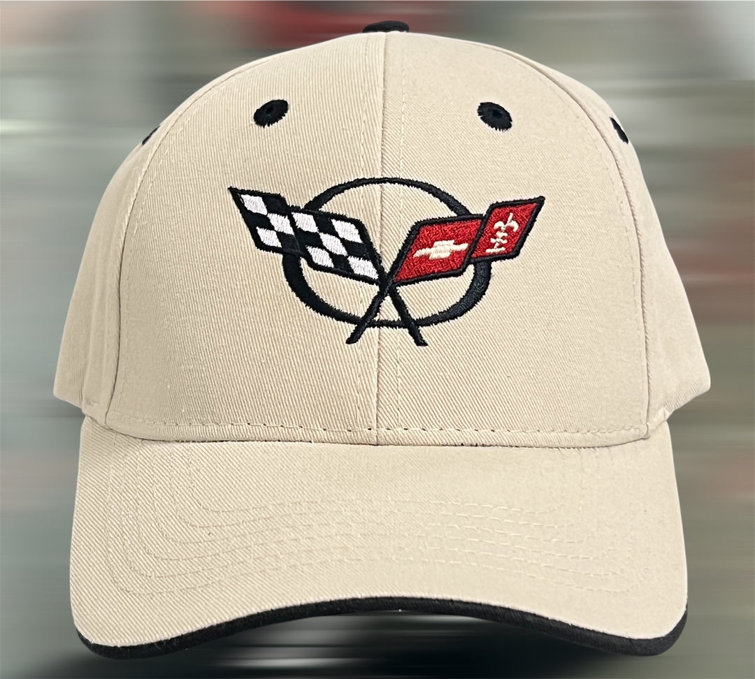 Lingenfelter Race Gear C5 Corvette Heritage tan hat with embroidered logo and adjustable strap, casual automotive headwear.