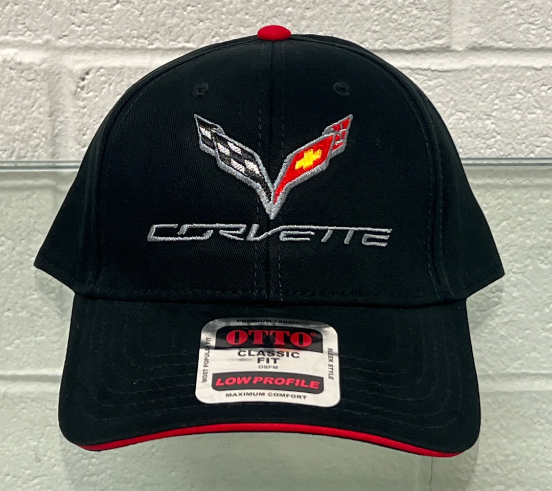 Black low profile hat featuring the C7 Corvette logo, by Team Lingenfelter, with a curved brim and adjustable strap.