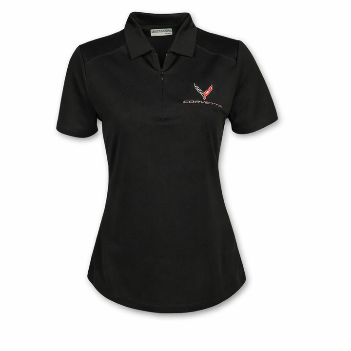 C8 CORVETTE LADIES PGA AIRFLUX BLACK POLO SHIRT