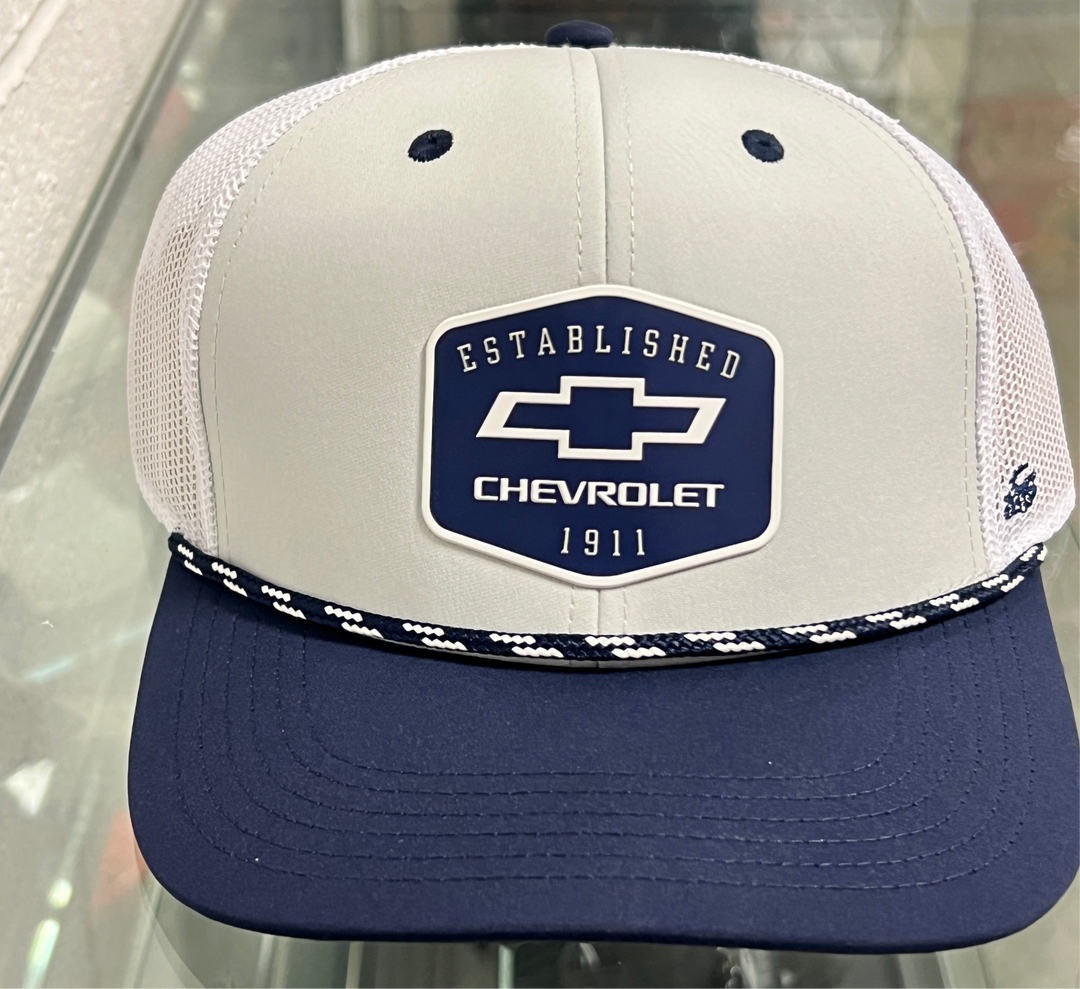 Navy mesh Chevrolet patch rope snapback hat by Lingenfelter Race Gear featuring embroidered Chevrolet logo and adjustable strap