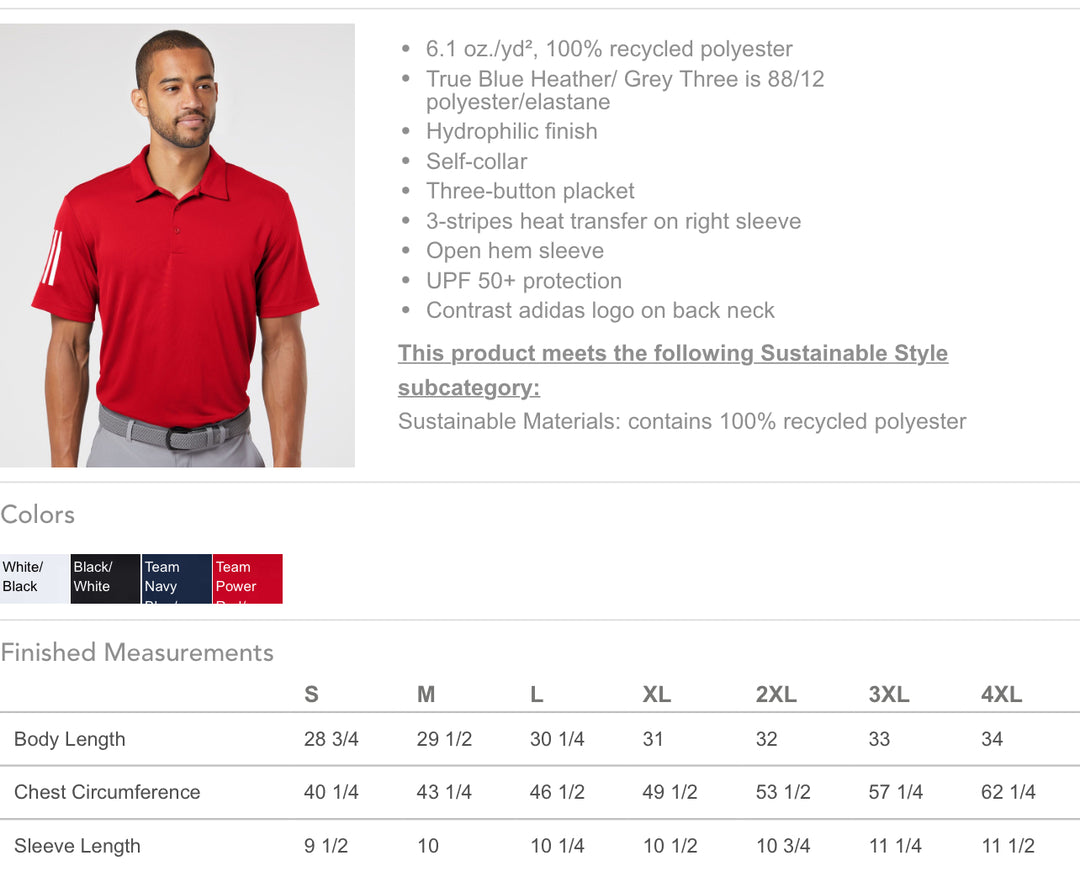 Men's Adidas Polo Shirt 3 Stripes