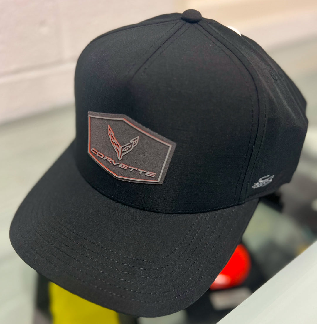 C8 Corvette Black Performance Fabric Hat with Shadow Corvette TPU Patch