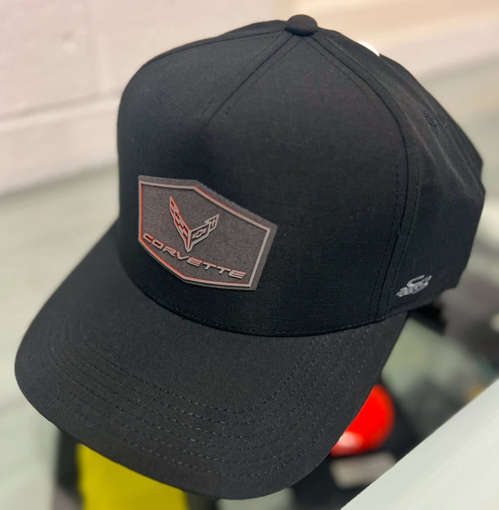 C8 Corvette Black Performance Fabric Hat with Shadow Corvette TPU Patch
