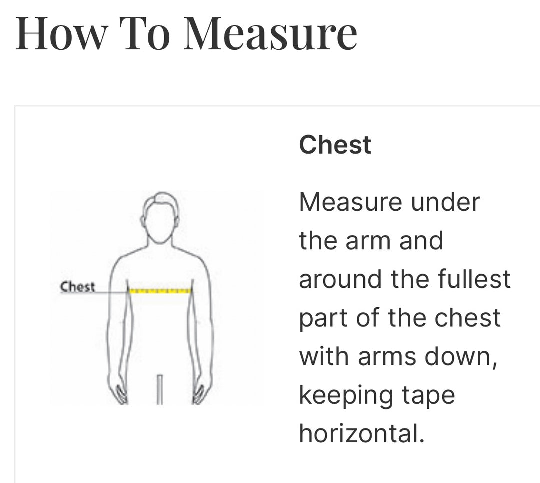Instructions on how to measure chest circumference with a diagram and text.