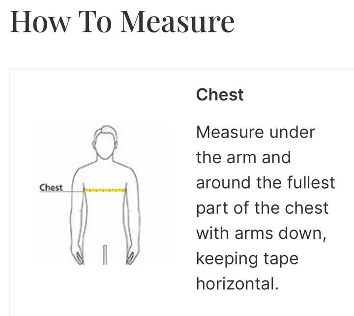 Instructions on how to measure chest circumference with a diagram and text.