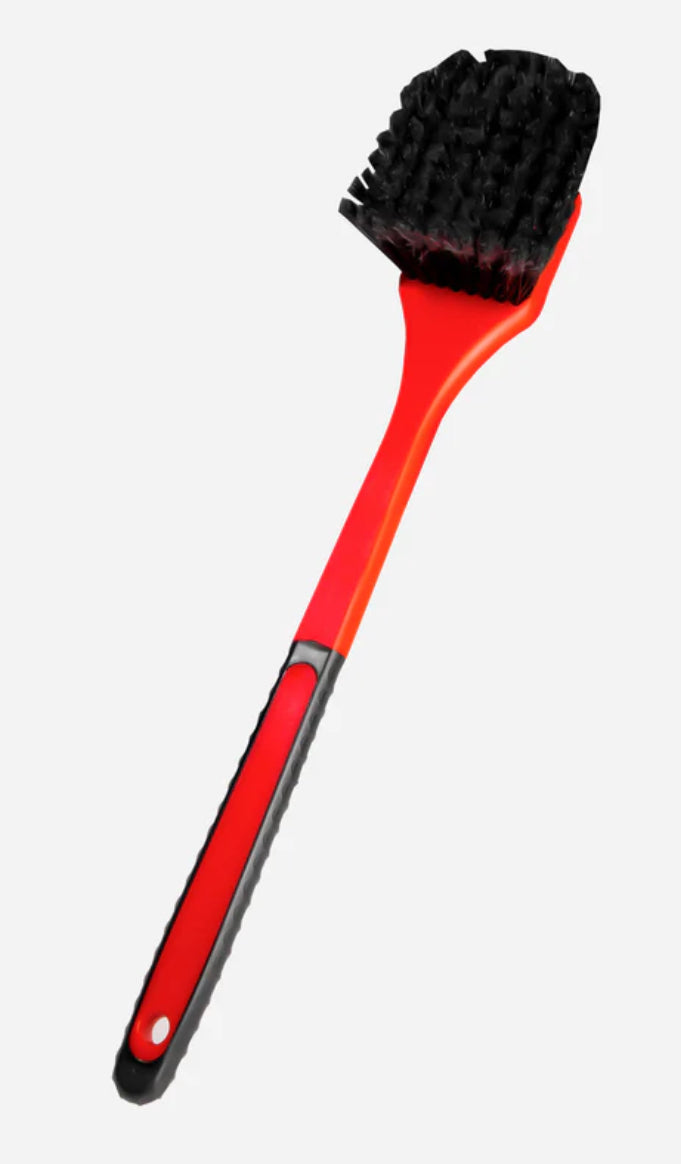 Adam's Fender Brush by Team Lingenfelter shown in the image, featuring a sturdy handle and wide cleaning surface for automotive fender detailing.