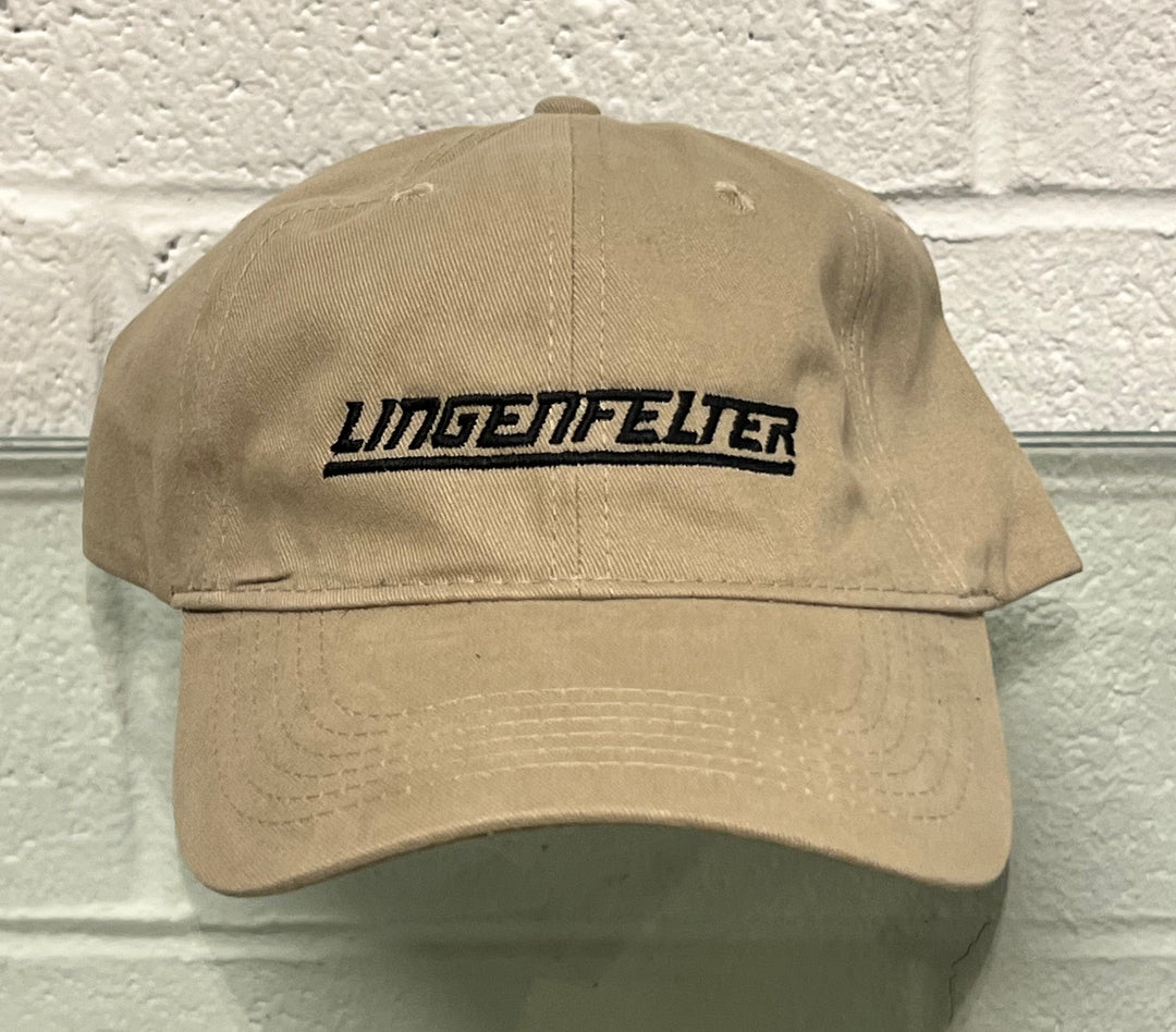Beige cap with 'Lingenfelter' logo on a textured white background