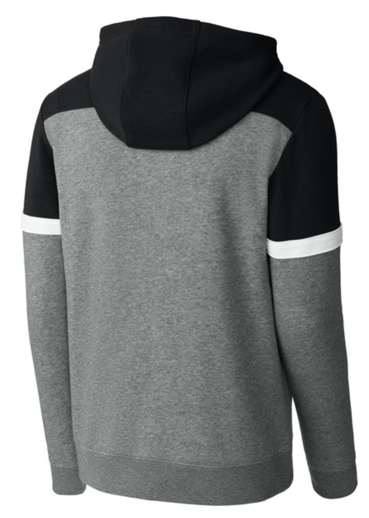 mens black whit grey hoodie back view