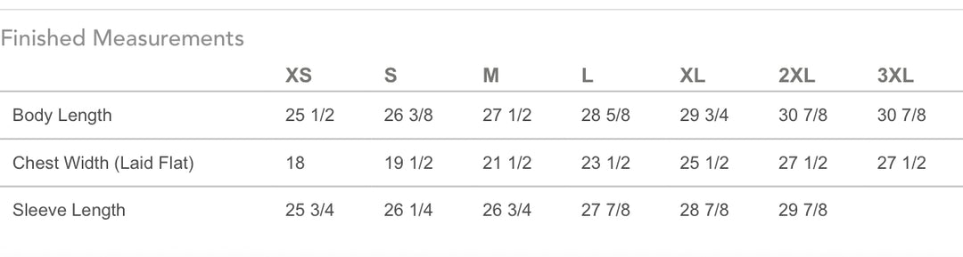 Lingenfelter Apparel Size Chart