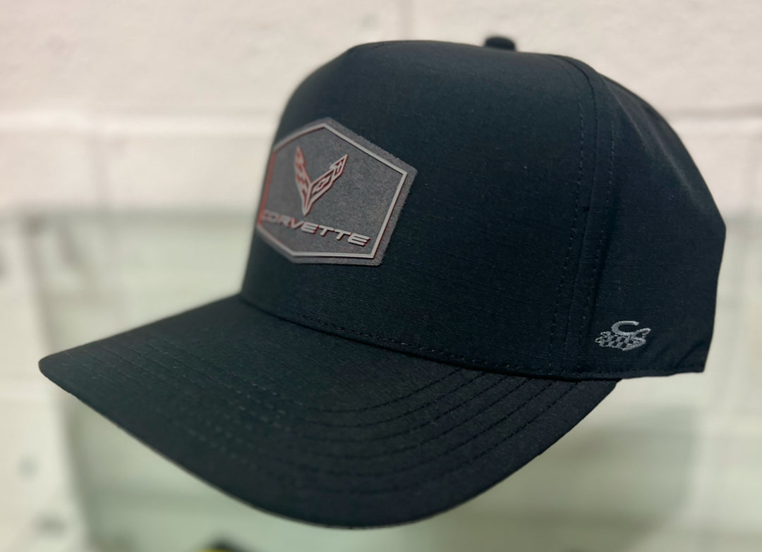 C8 Corvette Black Performance Fabric Hat with Shadow Corvette TPU Patch