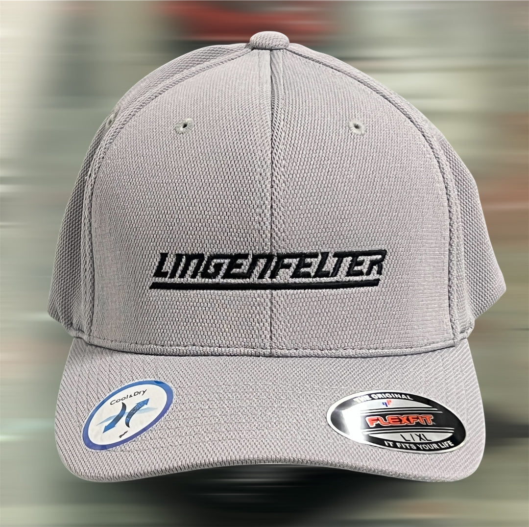 Gray cap with 'Lingenfelter' branding on a blurred background