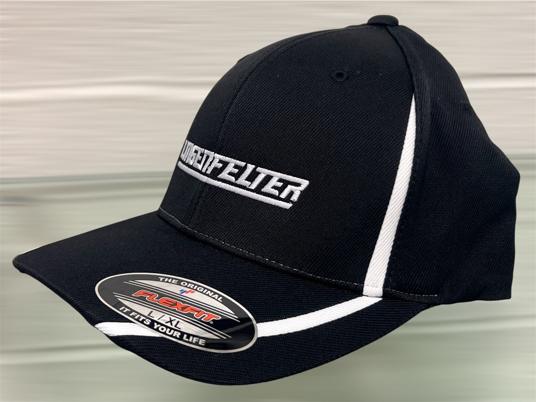 Lingenfelter Flexfit Hat Black White Racing Stripes side view