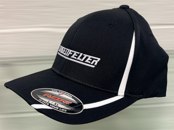 Lingenfelter Flexfit Hat Black White Racing Stripes side view