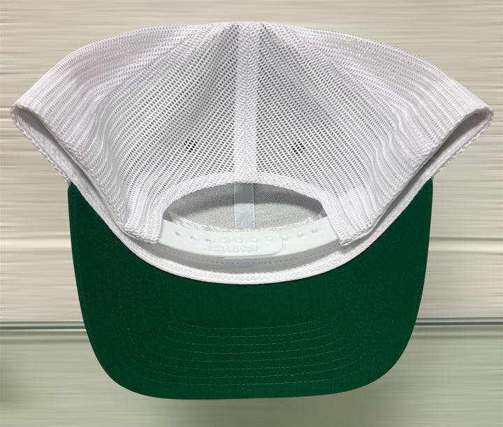 Green cap with white mesh back on a neutral background