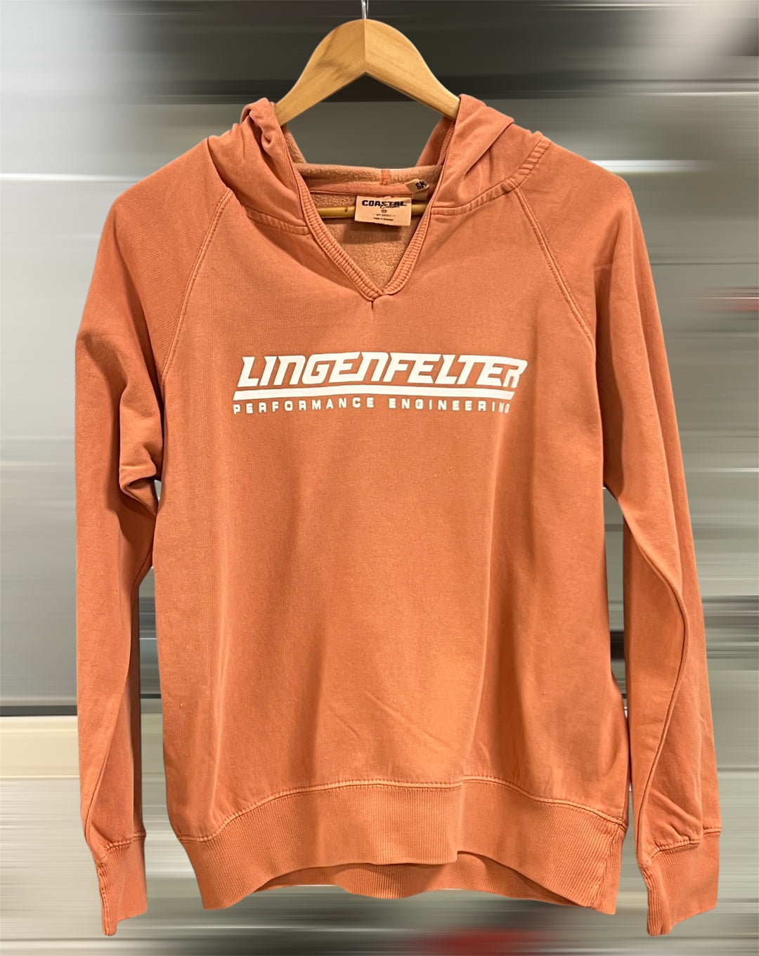 Lingenfelter Ladies Tangerine sweatshirt, spring 2026 activewear hoodie for women, bright orange casual clothing, Team Lingenfelter.