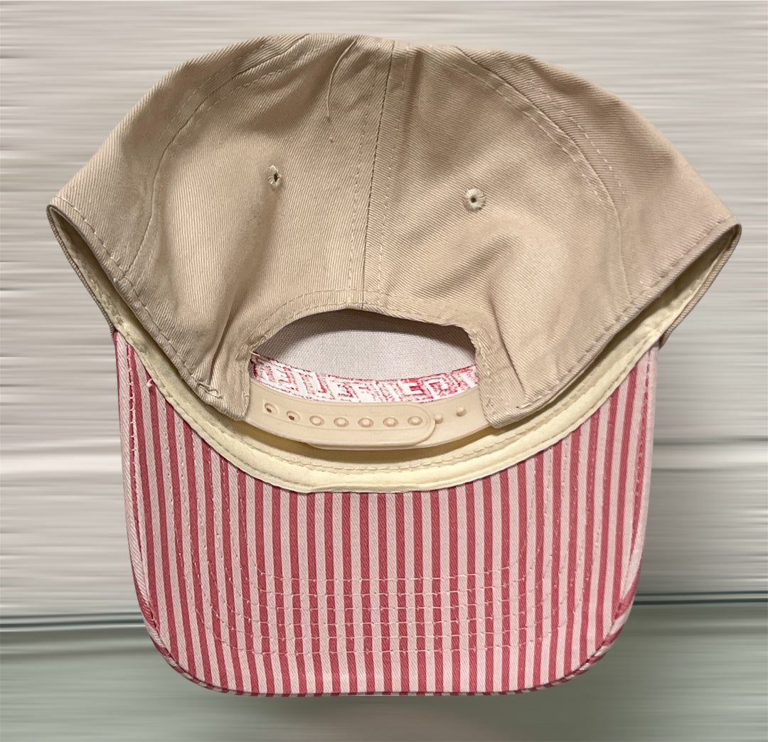 Pink striped hat from Spring 2026 collection by Team Lingenfelter, designed for ladies, featuring a stylish and vibrant pattern.