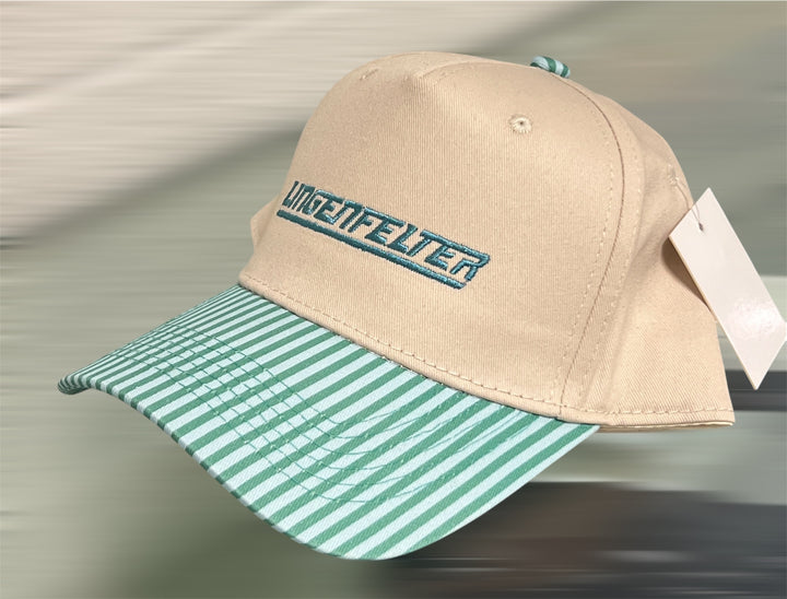 Lingenfelter Ladies Aqua and Green Striped Hat Side View