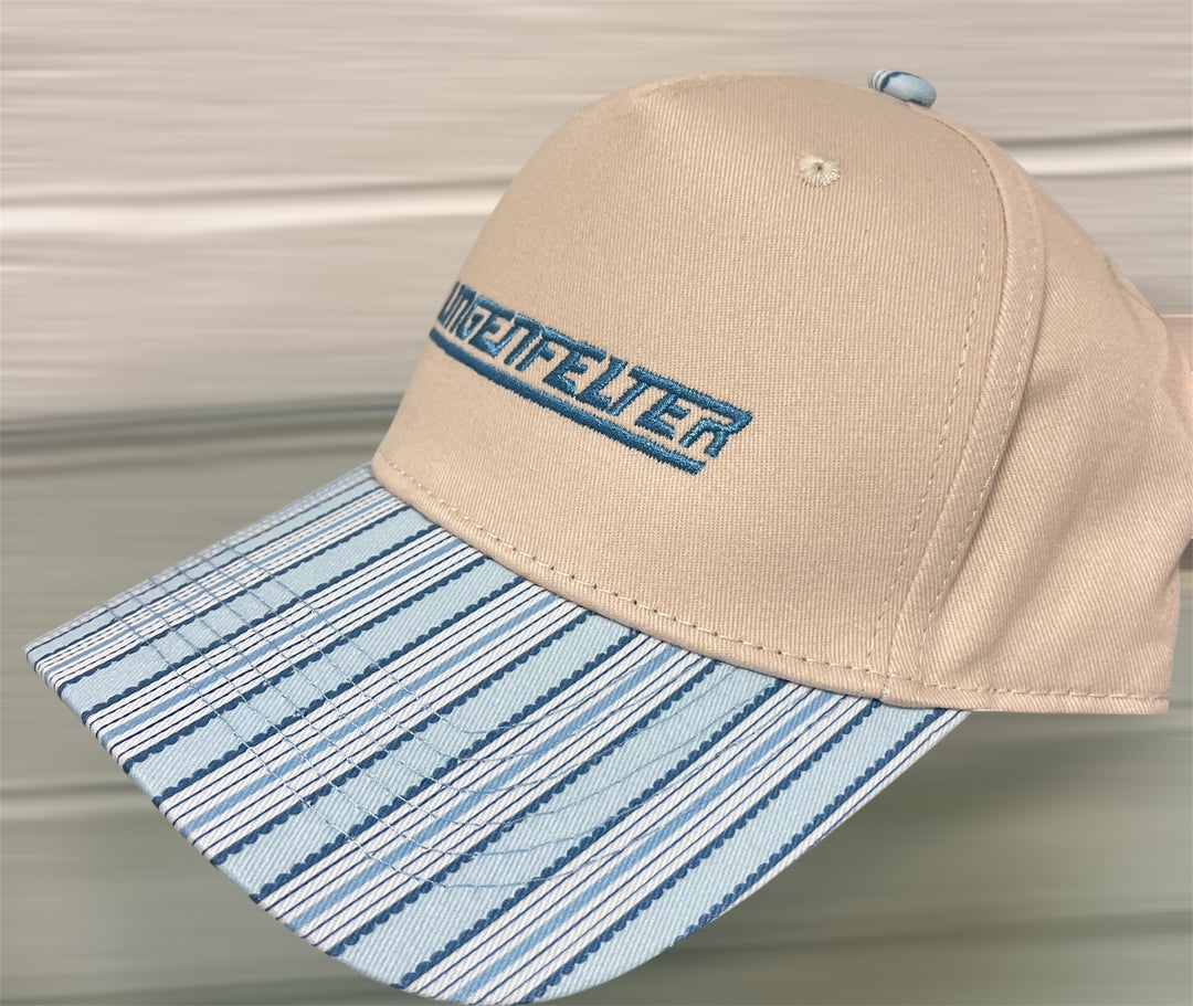 Lingenfelter Ladies Light Blue Striped Hat side view beige 