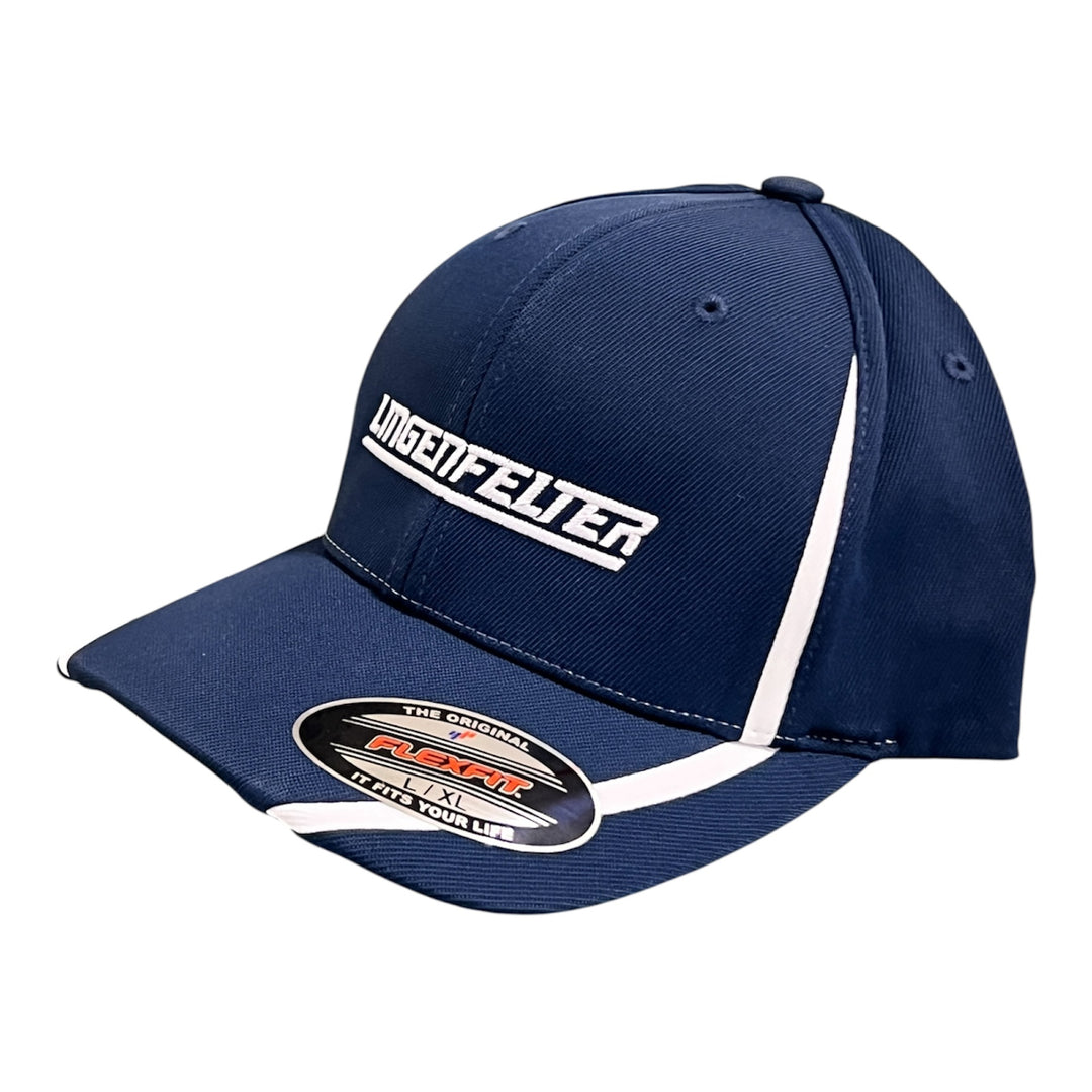 Lingenfelter Flexfit Navy Hat White Racing Stripes side view