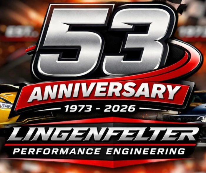 Lingenfelter Performance Engineering 53rd anniversary logo with racing theme