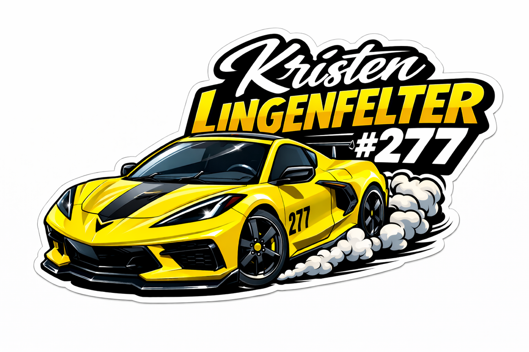 Yellow Lingenfelter Racing decal from Team Lingenfelter, featuring bold lettering on a decal designed for Corvette customization.