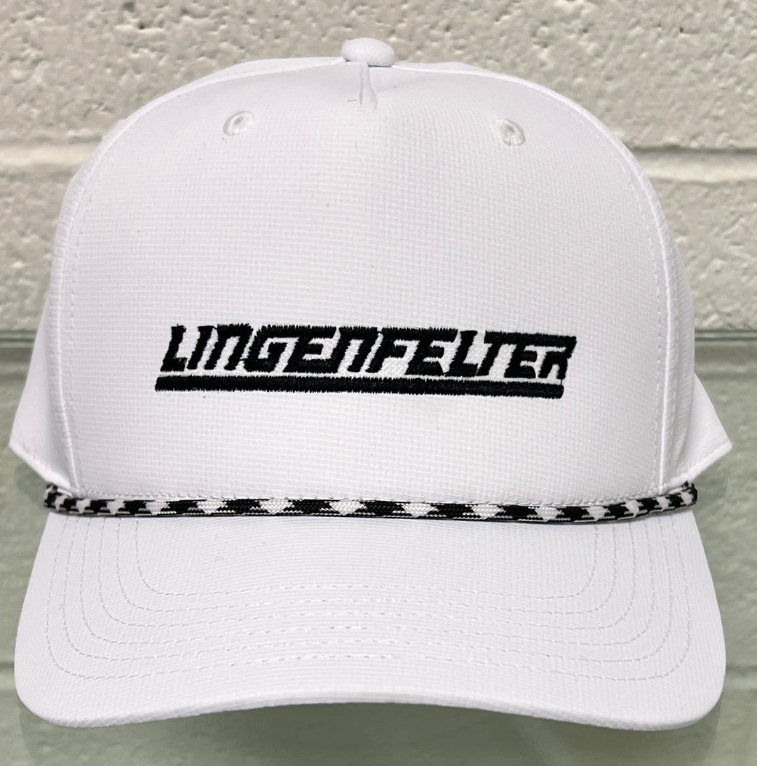 White cap with 'Lingenfelter' logo on a light gray background