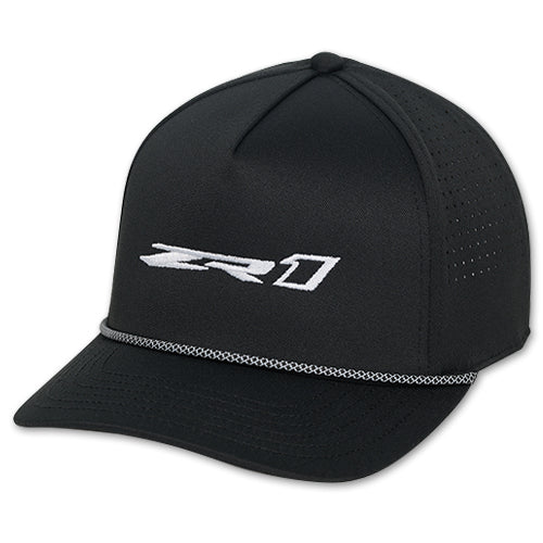 Multicolor rope hat featuring the ZR1 Corvette logo by Team Lingenfelter, black fabric with vibrant embroidered design.