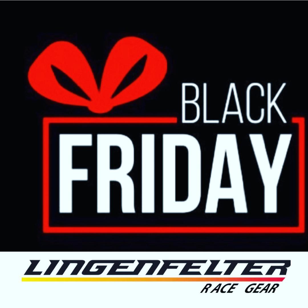 Black Friday sale advertisement with Lingenfelter Race Gear logo on a black background