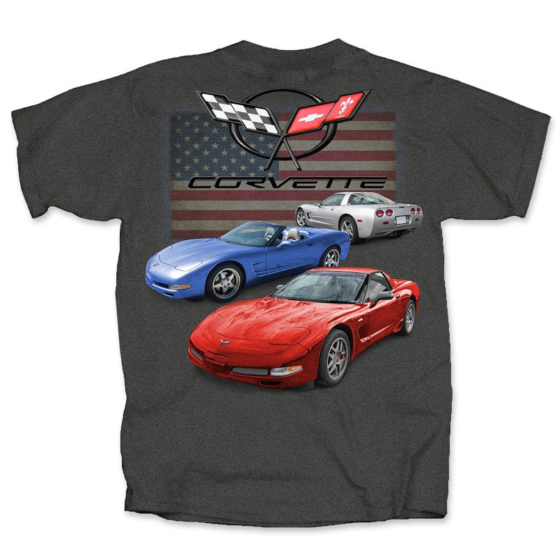 Men's C5 Corvette American Flag T-Shirt by Team Lingenfelter featuring patriotic flag design on casual men's shirt