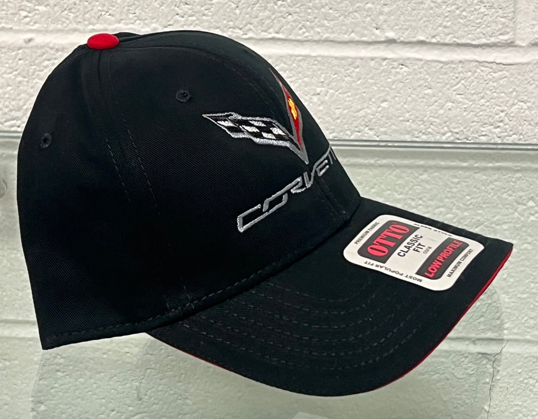 Black low profile C7 Corvette hat by Team Lingenfelter with embroidered logo, casual and sporty headwear.