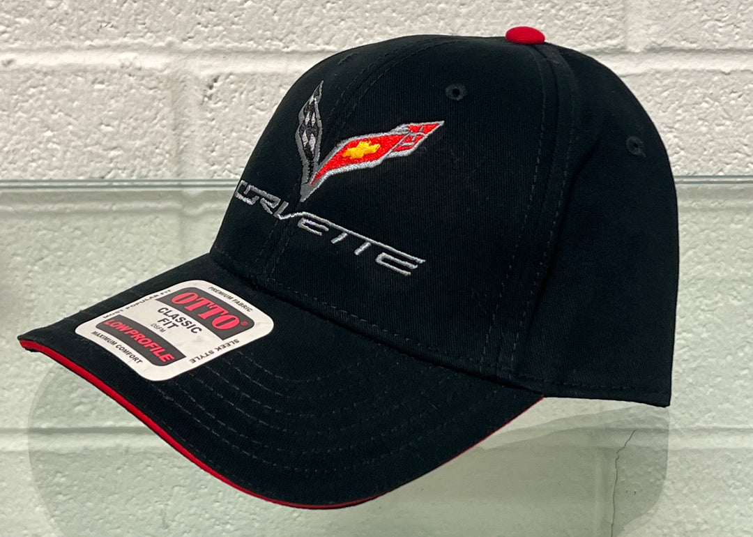 Side view of black low profile C7 Corvette hat by Team Lingenfelter featuring embroidered logo on front.