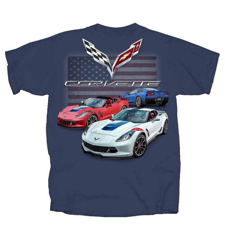 Men's C7 Corvette Grandsport flag T-shirt by Team Lingenfelter, featuring a bold Corvette logo and flag design.