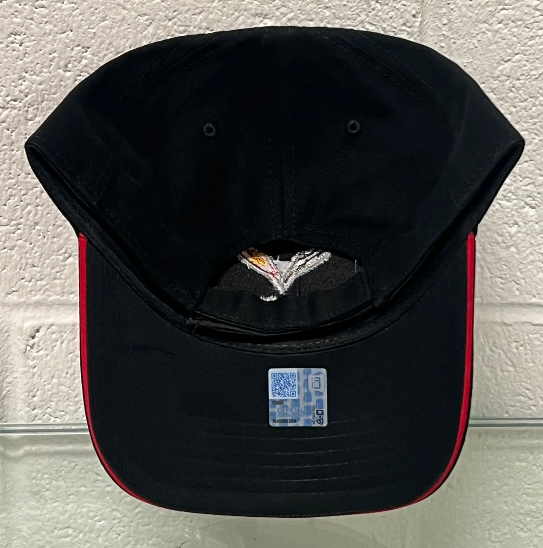 Black low profile C7 Corvette hat by Team Lingenfelter, shown from the back view with embroidered logo and adjustable strap.
