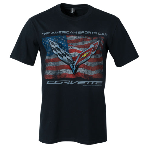 Men’s C7 Corvette Vintage USA Flag Tee Black - Team Lingenfelter