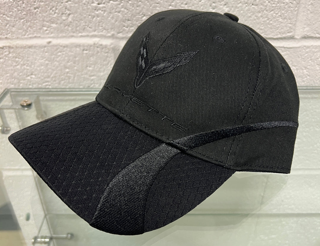 Black tonal C8 Corvette hat by Lingenfelter Race Gear, featuring Corvette branding and a stylish, casual design.