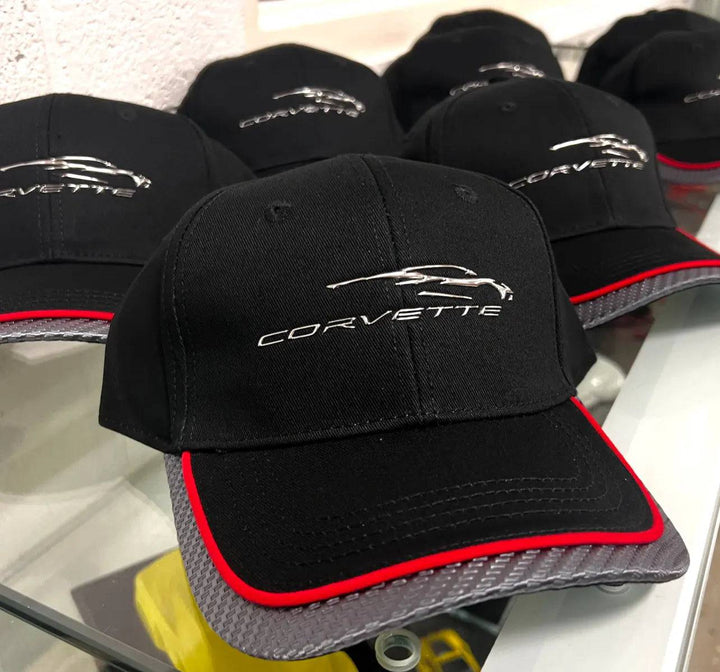 C8 Corvette Hat with red carbon trim – front view