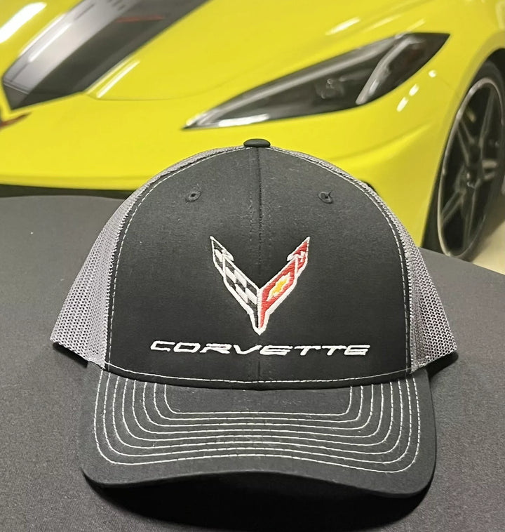 c8 Corvette mesh hat black charcoal front view