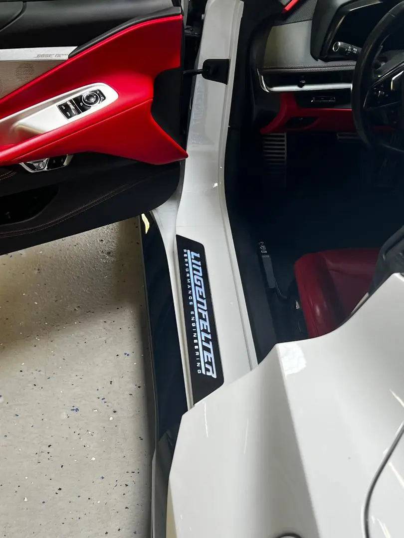 C8 Corvette Replacement Doorsills - Black Brushed Stainless Steel - Team Lingenfelter