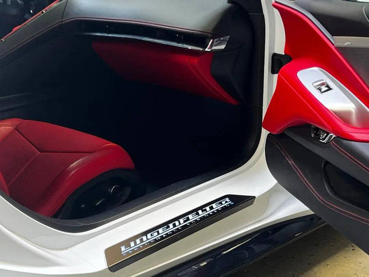 C8 Corvette Replacement Doorsills - Black Brushed Stainless Steel - Team Lingenfelter