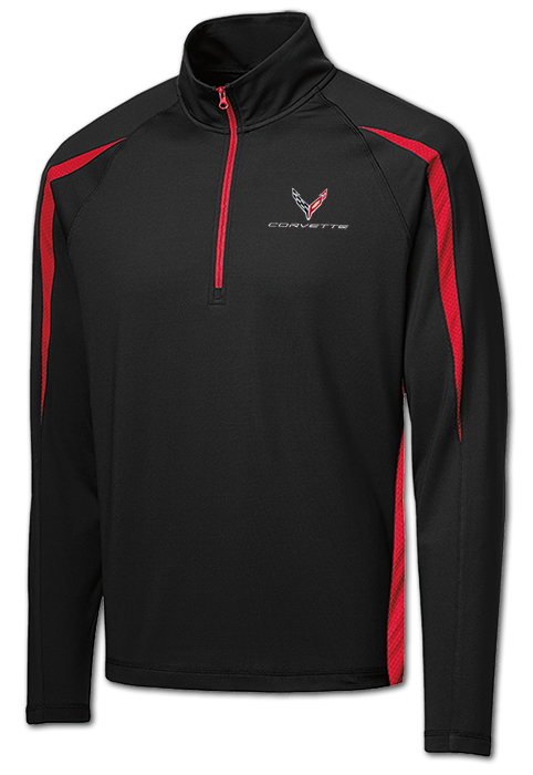 C8 Corvette Men's Zip Shirt Black Red GM Licensed 