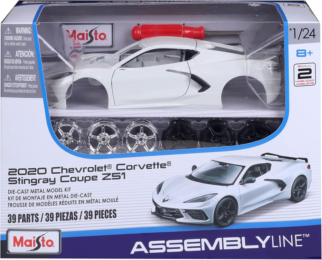 White diecast 1:24 scale Chevrolet Corvette Stingray Coupe by Team Lingenfelter from the Maisto Assembly Line series.