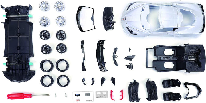 White diecast Maisto 1:24 Chevrolet Corvette Stingray Coupe assembly parts, detailed model from Team Lingenfelter.