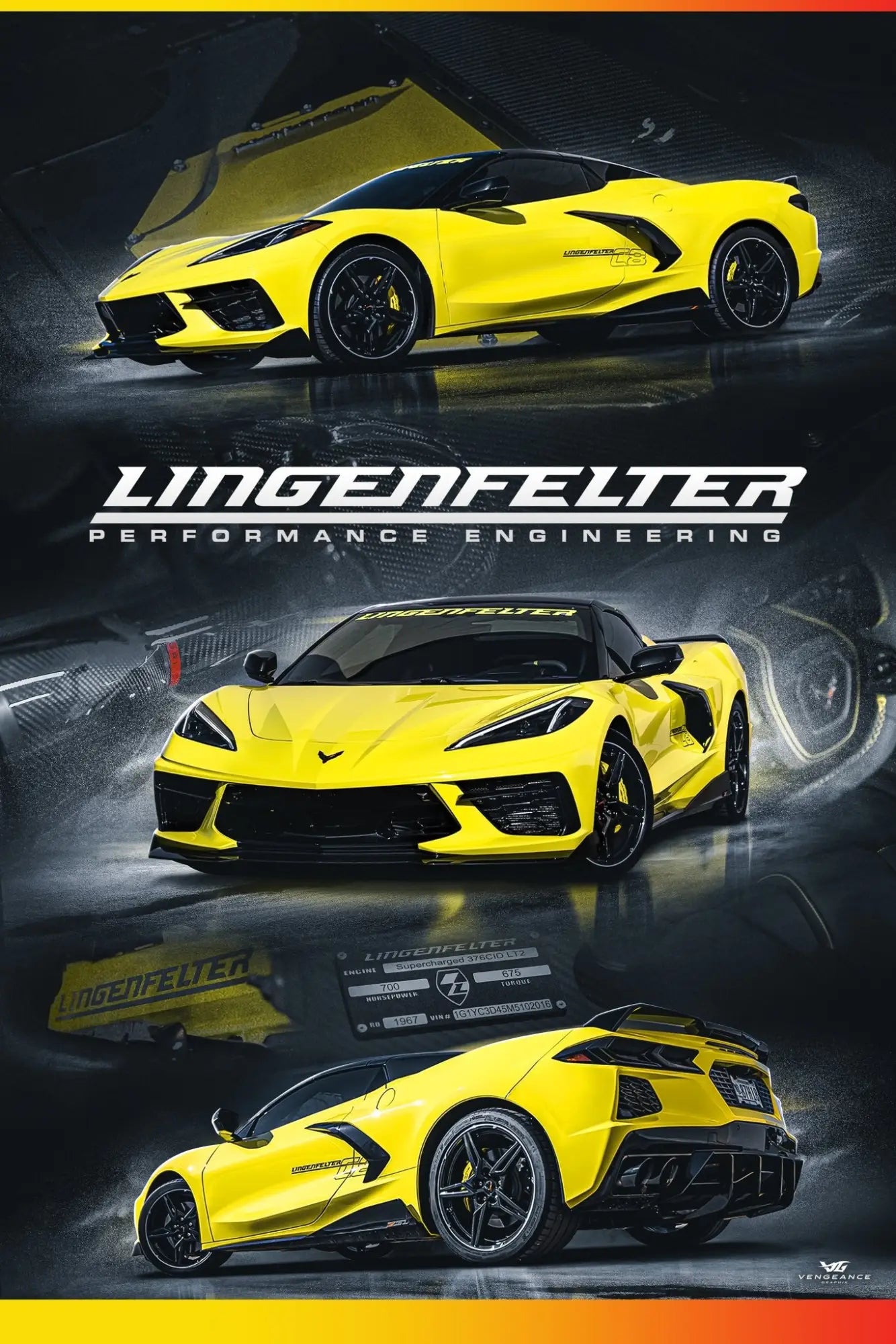 Lingenfelter Performance Engineering apparel collection including shirts, hats, and jackets with official logo