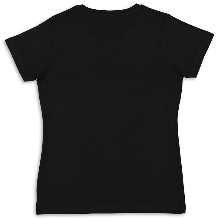 Black t-shirt on a white background.  back view