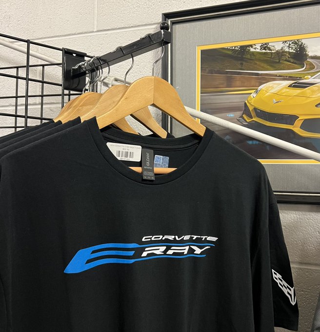 Black C8 Corvette E-Ray T-shirt for men by Team Lingenfelter, featuring a sleek Corvette E-Ray graphic design.