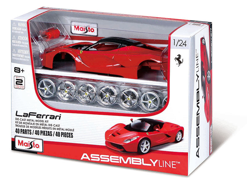 Team Lingenfelter LaFerrari assembly line diecast kit showing detailed red LaFerrari model with assembly components.