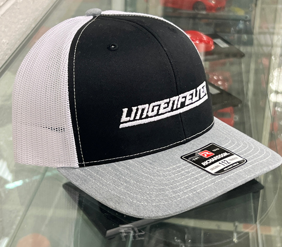 Team Lingenfelter mesh snapback hat in black, white, and gray with a structured brim and adjustable snapback closure.