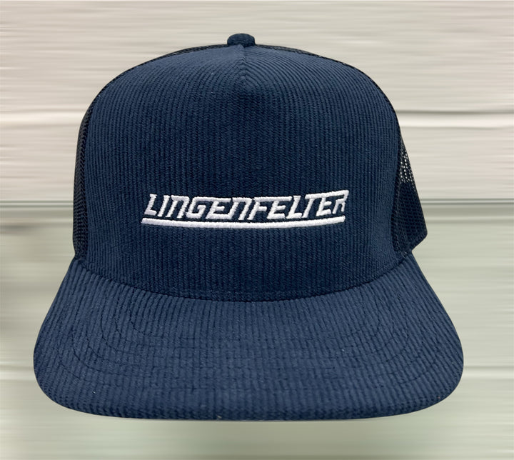 Navy Lingenfelter Corduroy Mesh Back Hat with snapback closure, featuring the Team Lingenfelter logo on front.
